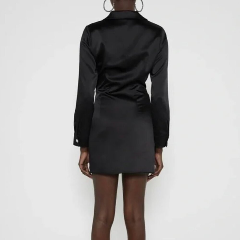 NWOT Zara Ruched Front Satin Black Mini Dress Size Medium - Picture 2 of 5